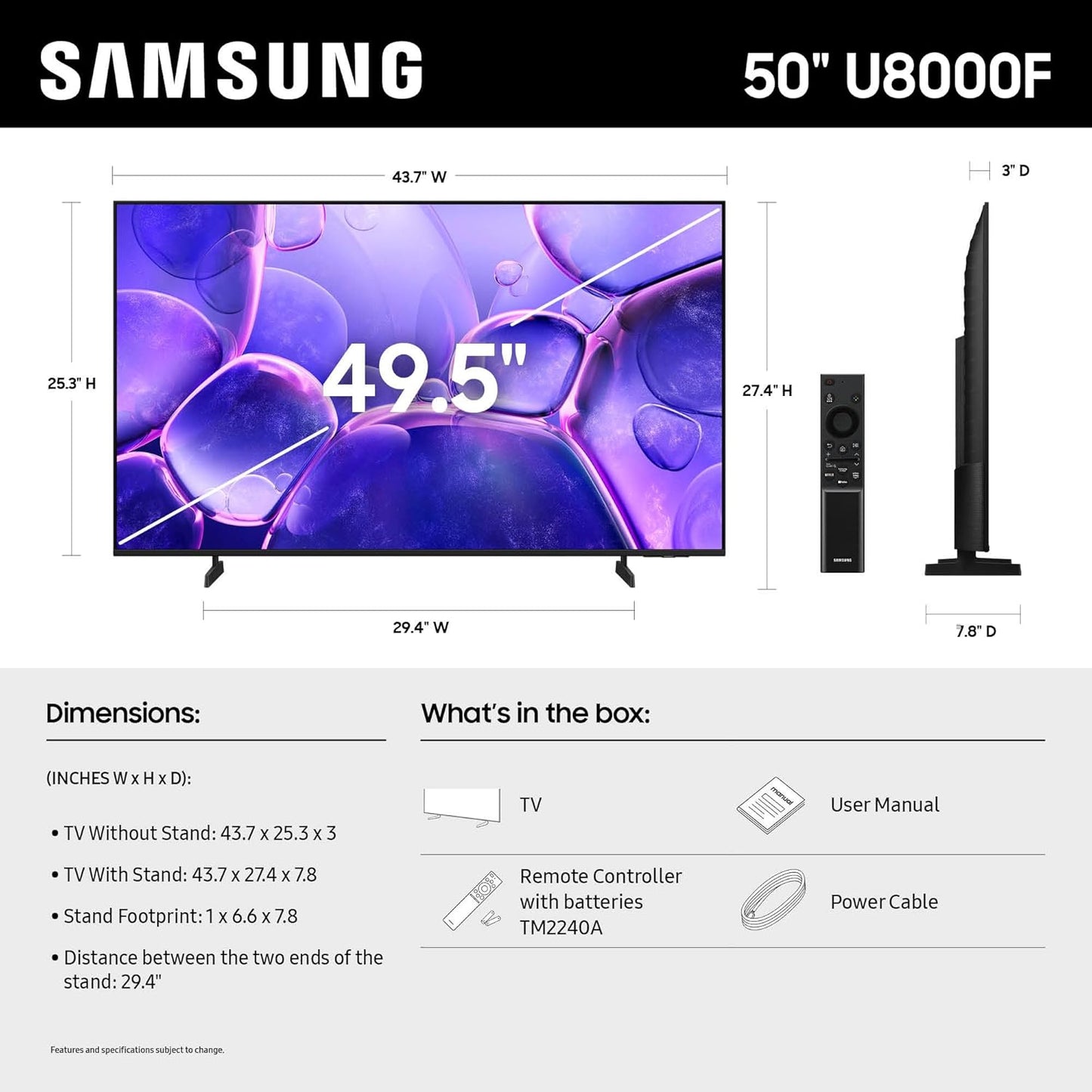 Samsung 50" U8000FD Crystal UHD 4K Smart TV