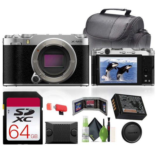 Fujifilm X-M5 Mirrorless Digital Camera Body (Silver) + 64GB Memory Card + More