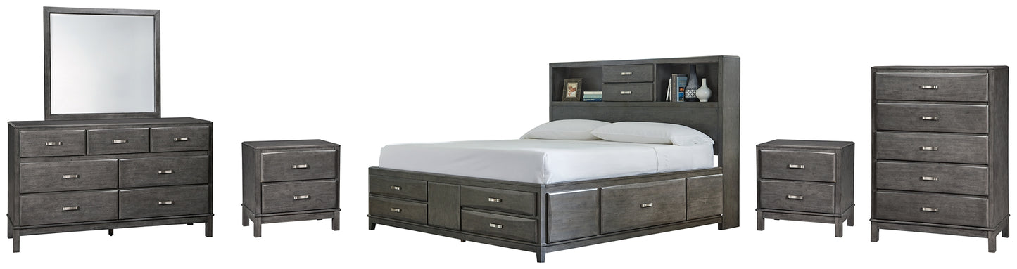 Caitbrook Storage Bed With 8 Storage Drawers With Mirrored Dresser, Chest And 2 Nightstands