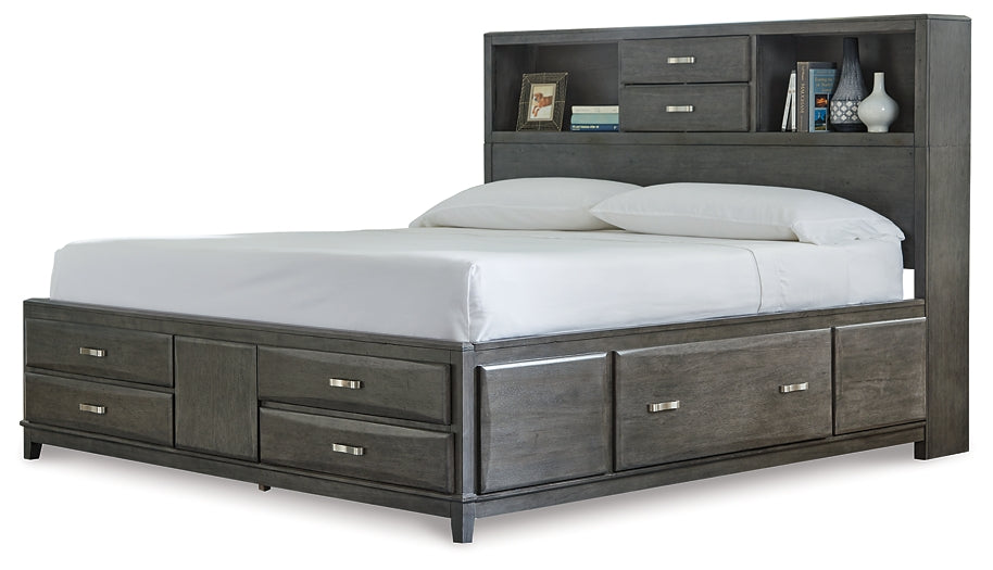 Caitbrook Storage Bed With 8 Storage Drawers With Mirrored Dresser, Chest And 2 Nightstands