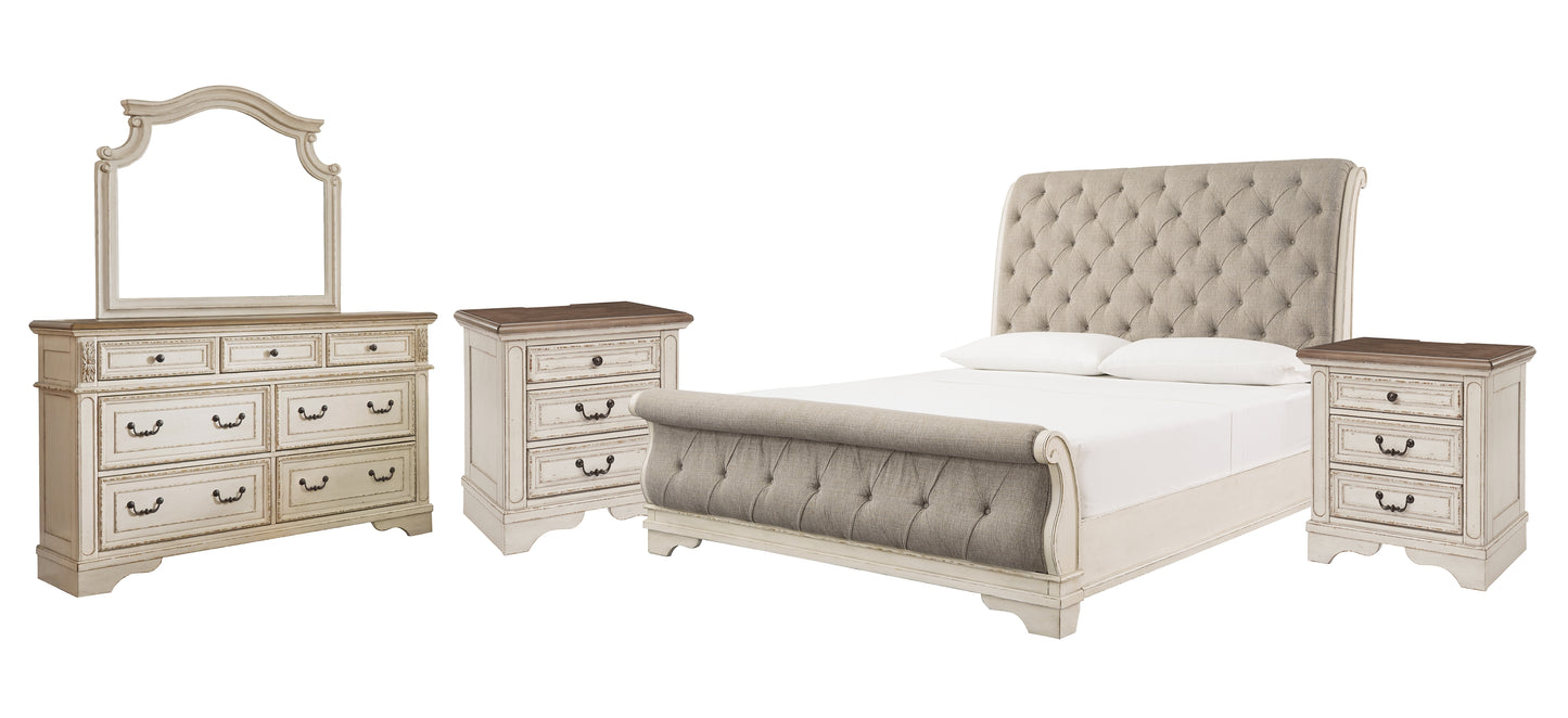 Realyn Sleigh Bed With Mirrored Dresser And 2 Nightstands