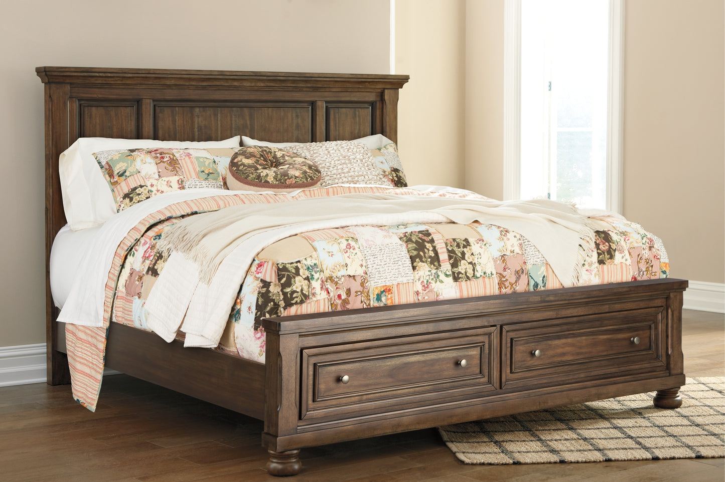 Flynnter Panel Bed With 2 Storage Drawers With Mirrored Dresser And 2 Nightstands