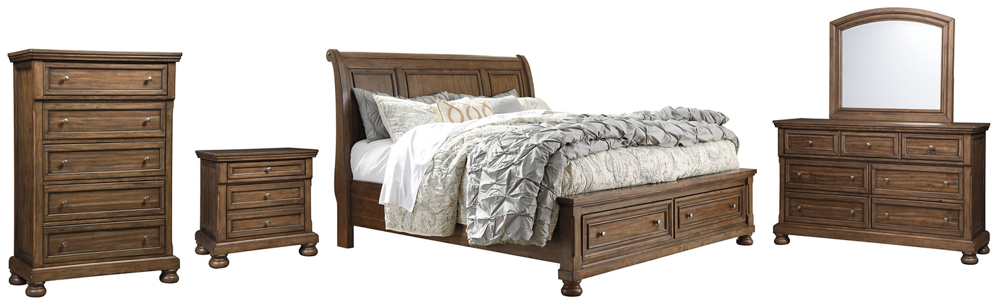Flynnter Sleigh Bed With 2 Storage Drawers With Mirrored Dresser, Chest And Nightstand
