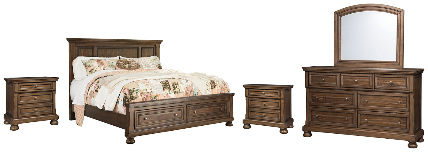 Flynnter Panel Bed With 2 Storage Drawers With Mirrored Dresser And 2 Nightstands
