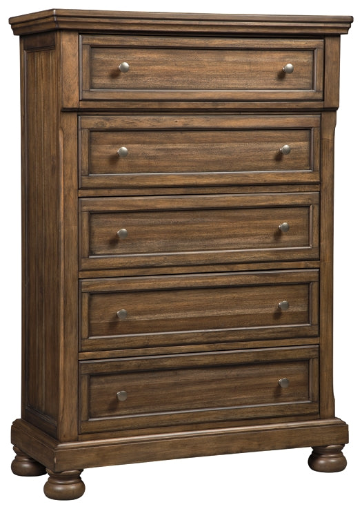 Flynnter Panel Bed With 2 Storage Drawers With Mirrored Dresser, Chest And 2 Nightstands