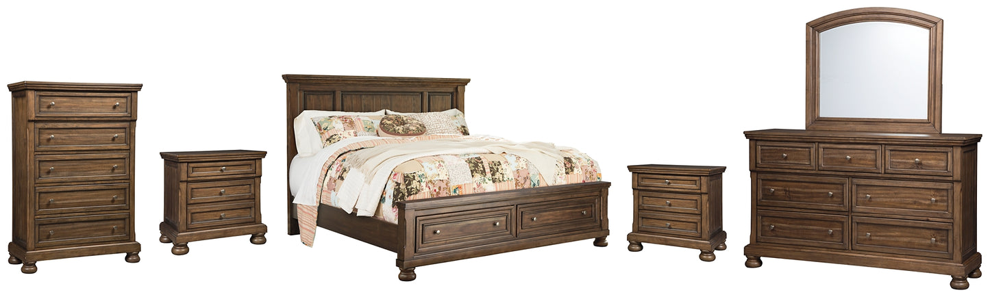 Flynnter Panel Bed With 2 Storage Drawers With Mirrored Dresser, Chest And 2 Nightstands