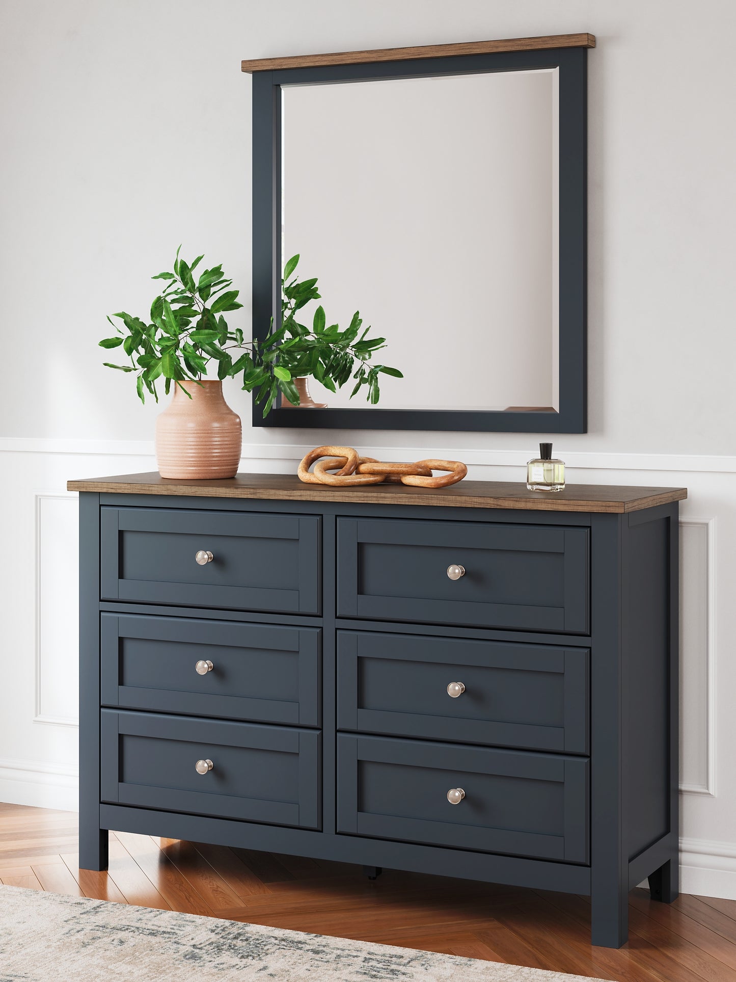 Landocken Full Panel Headboard with Mirrored Dresser