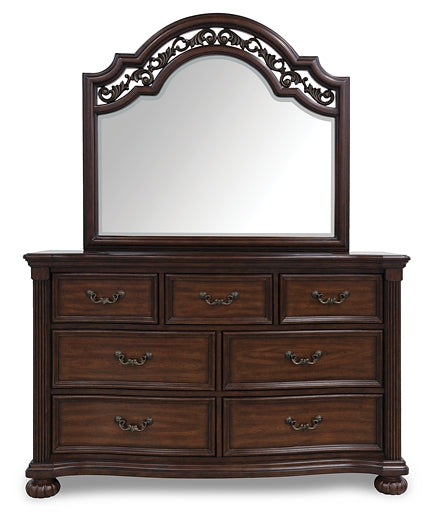 Lavinton California King Poster Bed with Mirrored Dresser, Chest and Nightstand