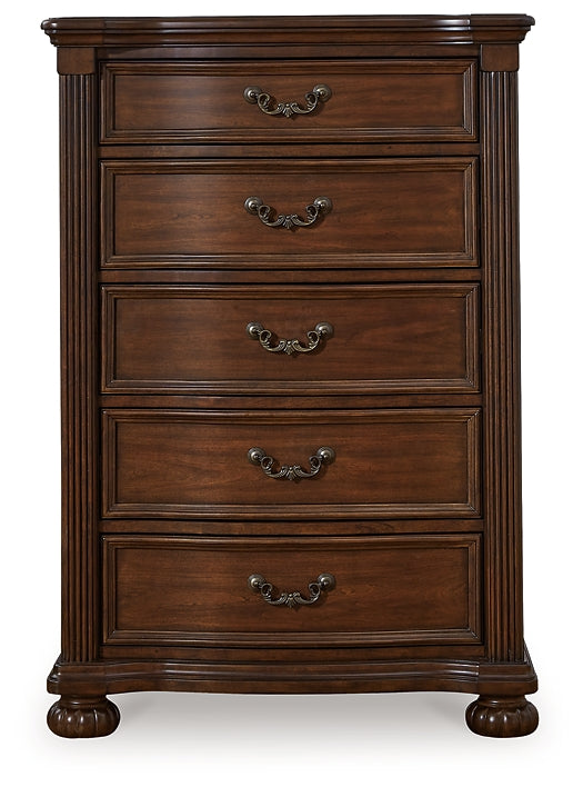 Lavinton Queen Poster Bed with Mirrored Dresser and Chest