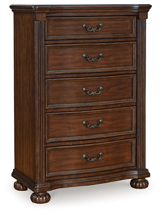 Lavinton California King Poster Bed with Mirrored Dresser and Chest