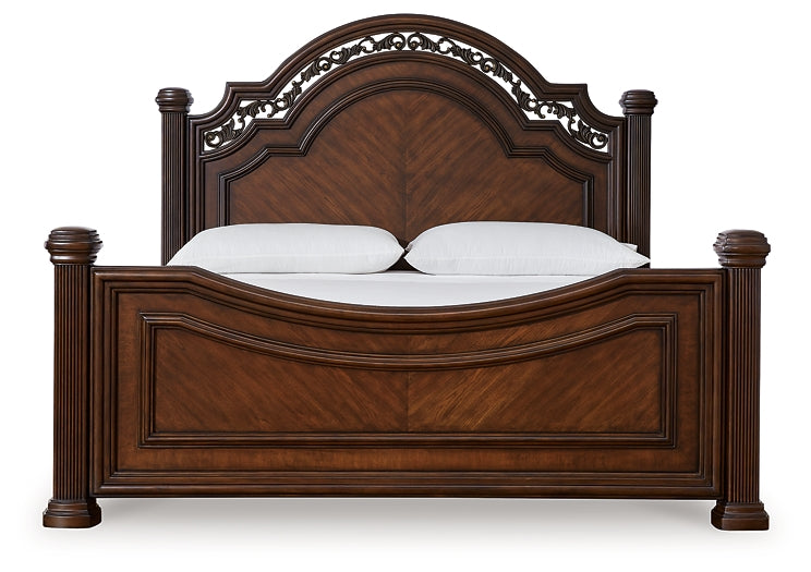 Lavinton King Poster Bed with Mirrored Dresser, Chest and Nightstand