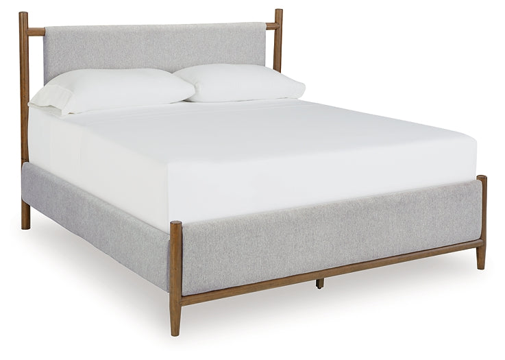 Lyncott Queen Upholstered Bed with Mirrored Dresser and Chest
