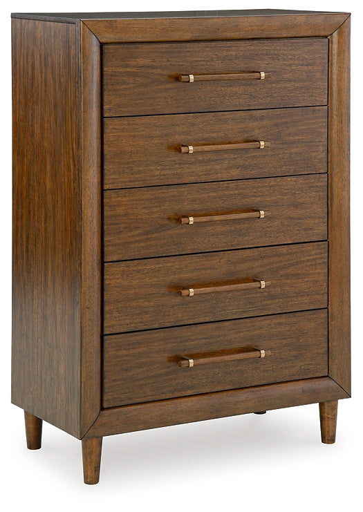 Lyncott Queen Upholstered Bed with Mirrored Dresser and Chest