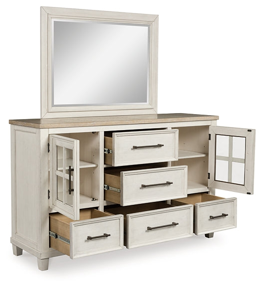 Shaybrock Queen Panel Bed with Mirrored Dresser and Nightstand