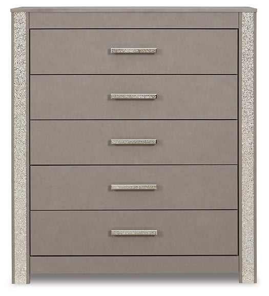 Surancha Queen Panel Bed with Mirrored Dresser, Chest and 2 Nightstands