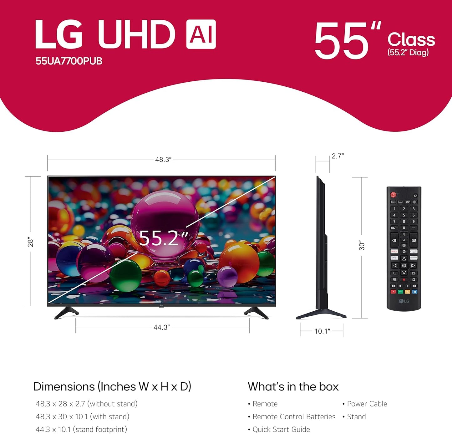 LG 55-Inch Class UHD AI 4K UA77 Series Smart TV w/AI Sound Pro