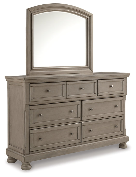 Lettner California King Panel Bed with Mirrored Dresser