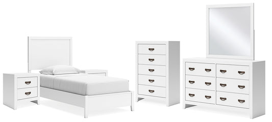Binterglen Twin Panel Bed with Mirrored Dresser, Chest and 2 Nightstands
