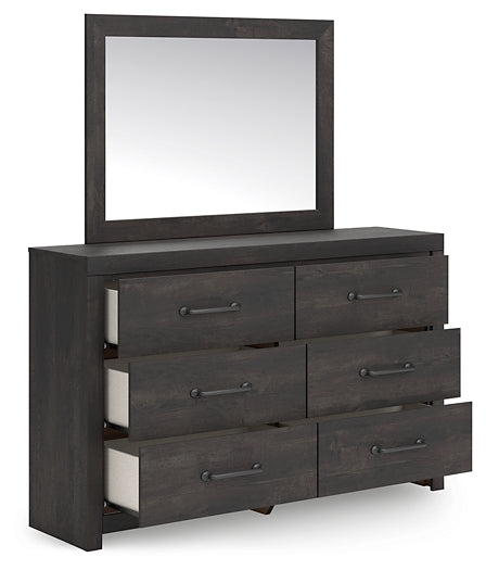 Hollivern Queen Panel Bed with Mirrored Dresser and Chest