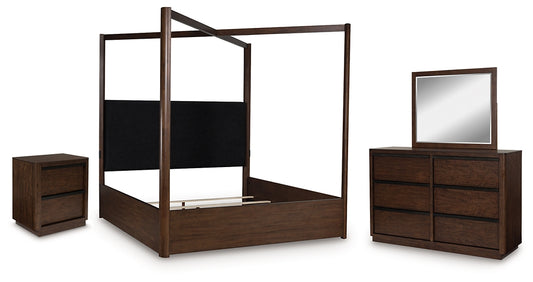 Dilenno California King Canopy Bed with Mirrored Dresser and Nightstand