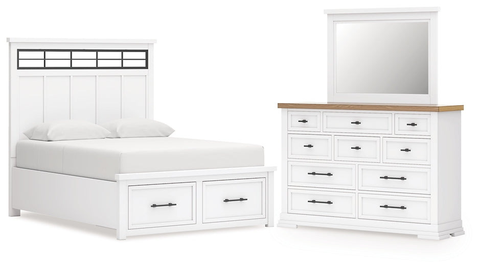 Ashbryn King Panel Storage Bed with Mirrored Dresser