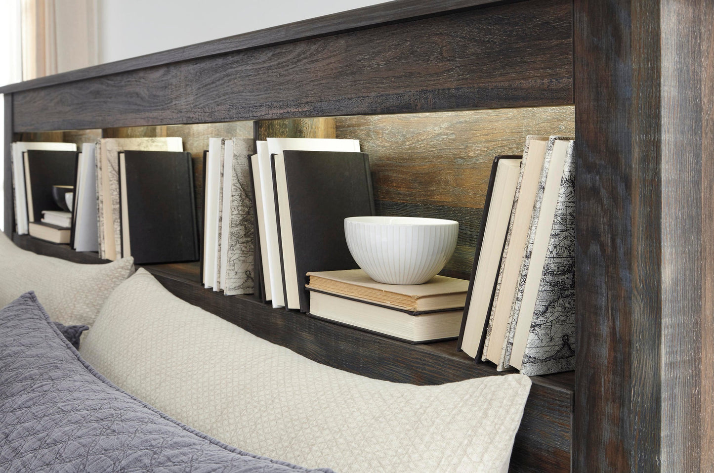 Drystan Queen Bookcase Bed, Dresser, Mirror, Chest and Nightstand