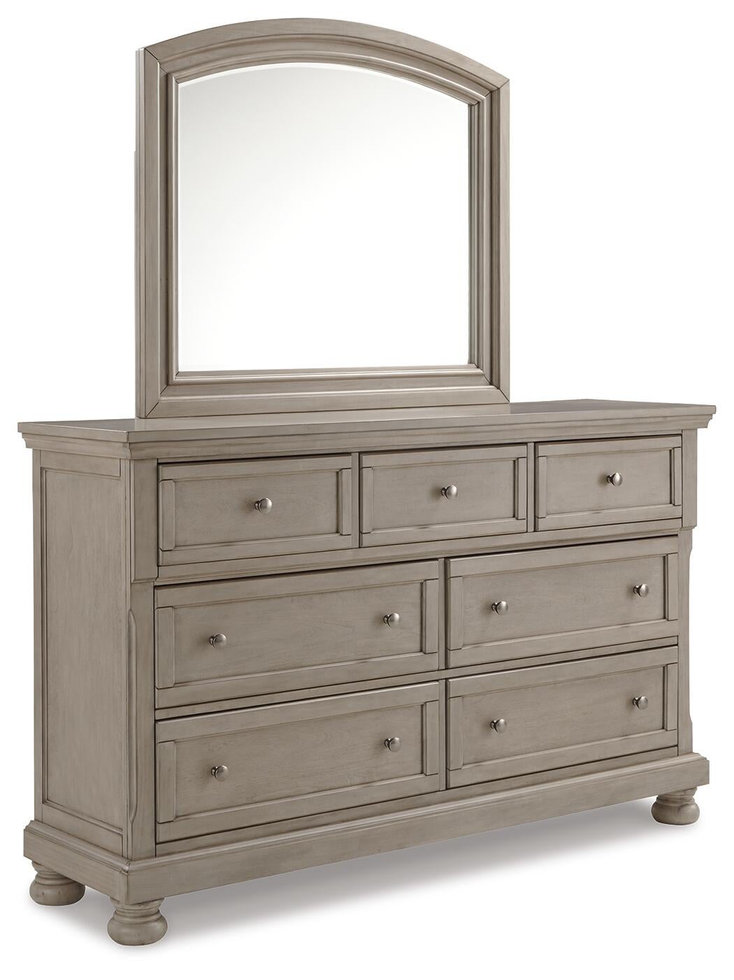 Lettner King Sleigh Bed with 2 Storage Drawers with Mirrored Dresser