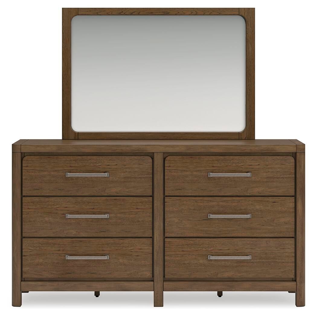 Cabalynn California King Upholstered Bed with Mirrored Dresser