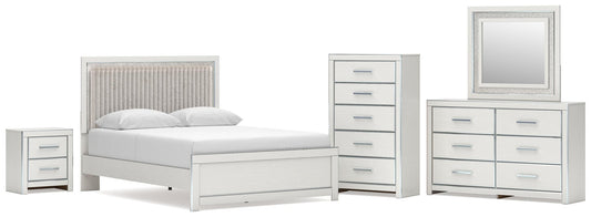Zuraleus Queen Upholstered Panel Platform Bed, Dresser, Mirror, Chest and Nightstand