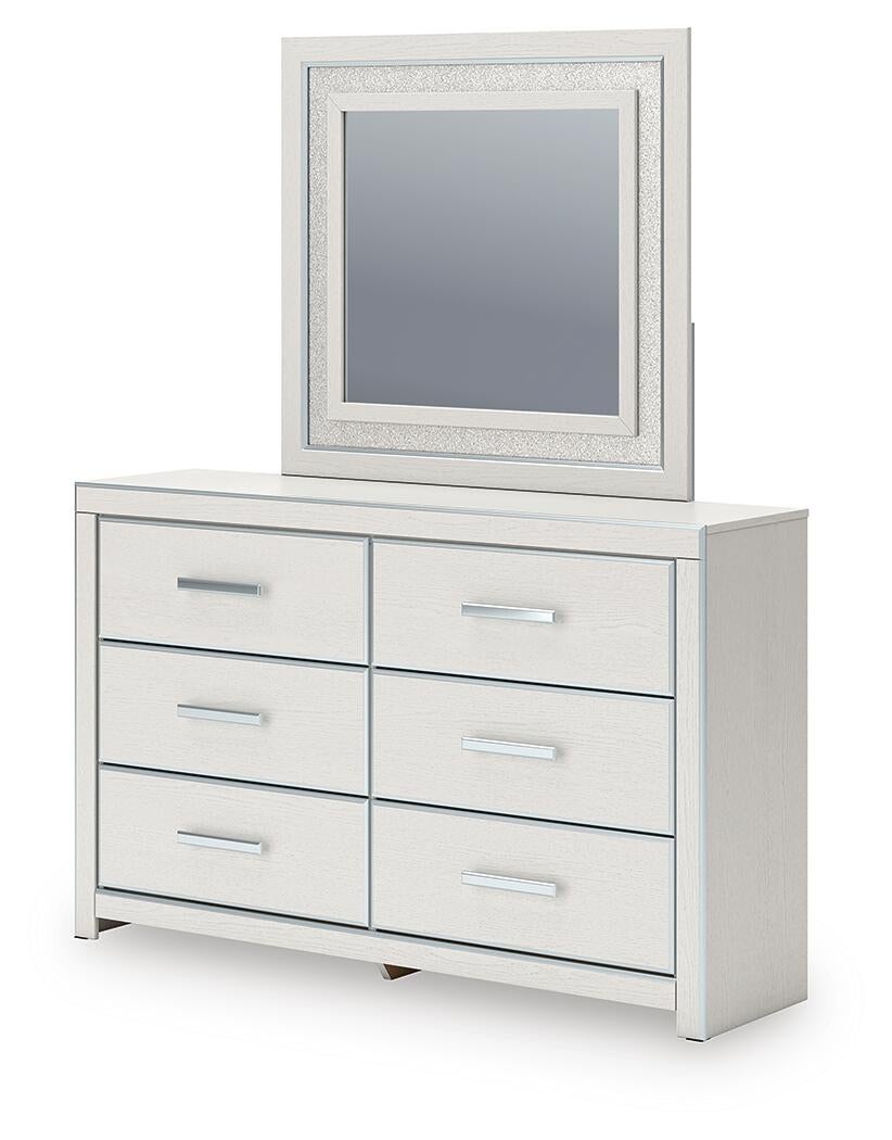 Zuraleus King Upholstered Panel Platform Storage Bed, Dresser, Mirror and Nightstand