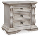 Bruchandi King Upholstered Panel Bed with Mirrored Dresser and Nightstand