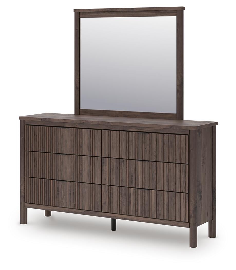 Pamytta Queen Upholstered Panel Bed, Dresser, Mirror, Chest and Nightstand