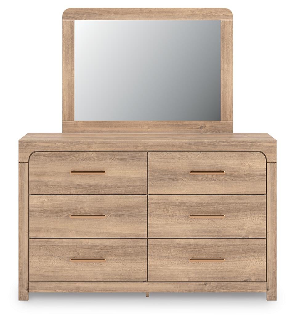 Kinlanni King Upholstered Platform Bed, Dresser and Mirror