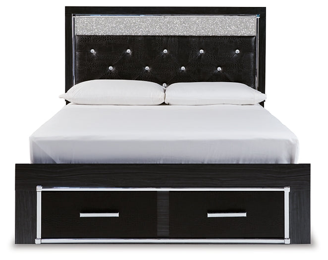 Kaydell Queen Upholstered Panel Storage Platform Bed with Mirrored Dresser and Chest