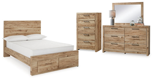 Hyanna Full Panel Storage Bed with Mirrored Dresser and Chest